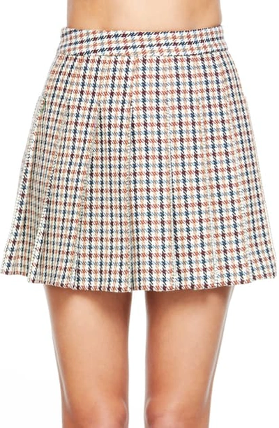 Shop Area Check Crystal Trim Pleated Miniskirt In Brown/ Clear