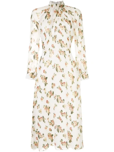 Shop Adam Lippes Floral Twist-neck Dress In White