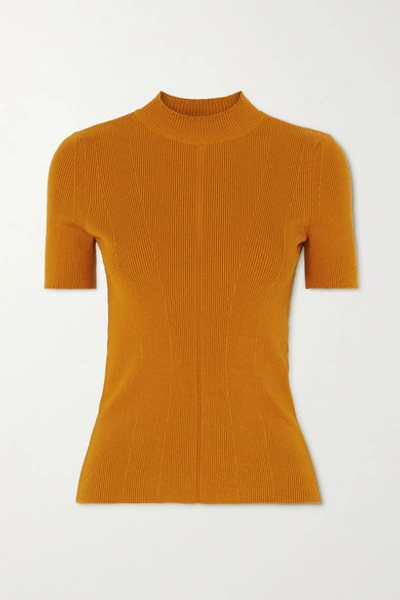 Shop Oscar De La Renta Ribbed Silk-blend Sweater In Orange
