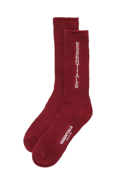 Pre-owned Fear Of God  Essentials Graphic Socks Burgundy