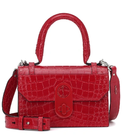 Shop Christian Louboutin Elisa Small Croc-effect Leather Tote In Red