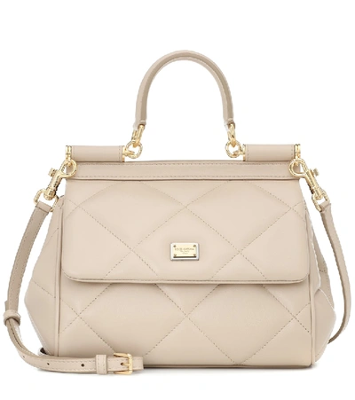 Shop Dolce & Gabbana Sicily Small Leather Shoulder Bag In Beige