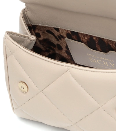 Shop Dolce & Gabbana Sicily Small Leather Shoulder Bag In Beige