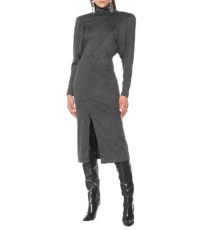 Shop Isabel Marant Genia Wool Jersey Midi Dress In Grey