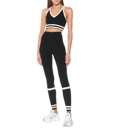 Shop Adam Selman Sport Ribbed-knit Leggings In Black