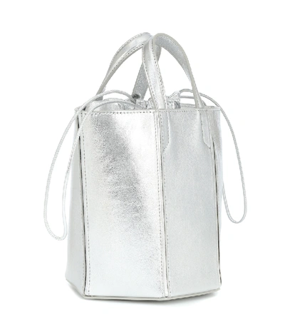 Shop Off-white Small Metallic Leather Bucket Bag In Silver
