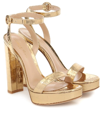 Shop Gianvito Rossi Poppy Croc-effect Leather Sandals In Gold