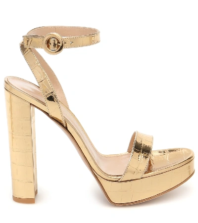 Shop Gianvito Rossi Poppy Croc-effect Leather Sandals In Gold