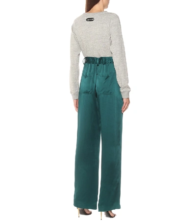 Shop Tom Ford Satin Wide-leg Pants In Green