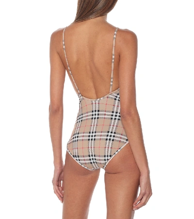 Shop Burberry Vintage Check Swimsuit In Beige