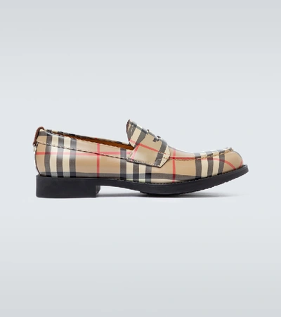 Shop Burberry Emile Checked Loafers In Beige