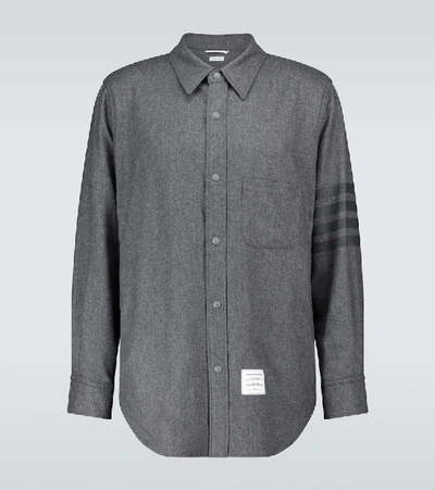 Shop Thom Browne 4-bar Wool-blend Flannel Shirt Jacket In Med Grey