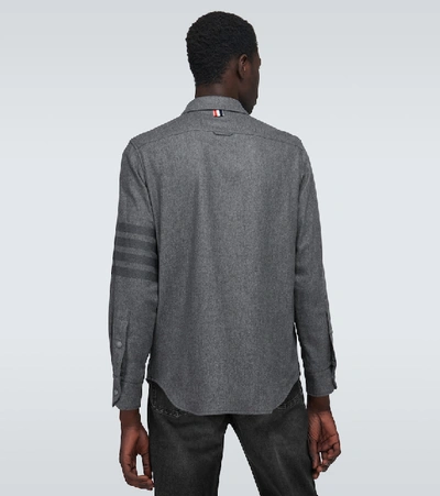 Shop Thom Browne 4-bar Wool-blend Flannel Shirt Jacket In Med Grey