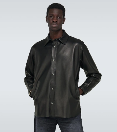 Shop Acne Studios Lark Leather Overshirt In Black