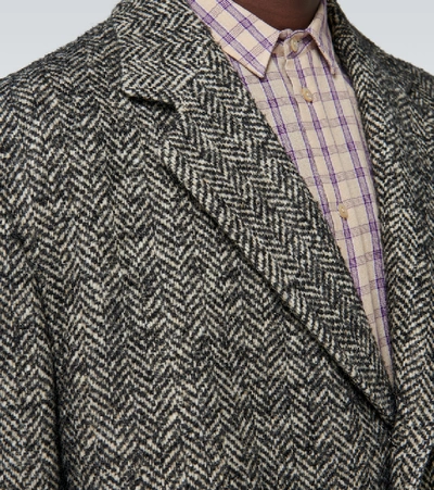 Shop Gucci Wool Herringbone Coat In Grey