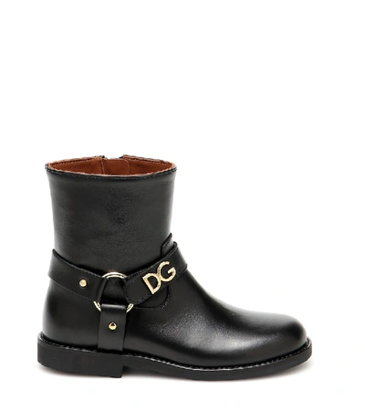 Shop Dolce & Gabbana Embellished Leather Ankle Boots In Black