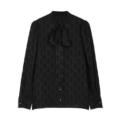 Shop Dolce & Gabbana Black Logo-jacquard Silk Blouse