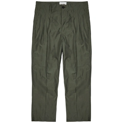 Shop Nanushka Athan Army Green Cotton-blend Trousers
