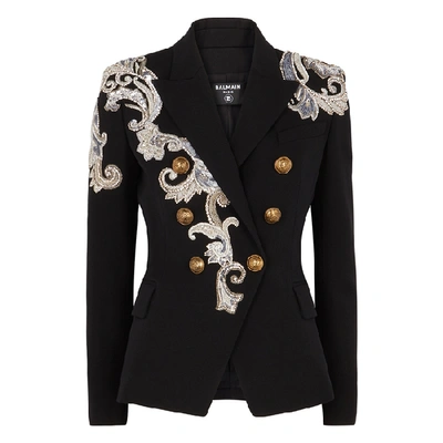 Shop Balmain Black Embellished Wool Blazer