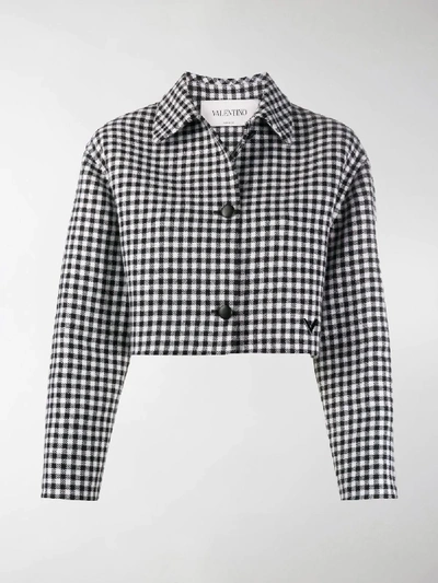 Shop Valentino Cropped Check Pattern Jacket In Black