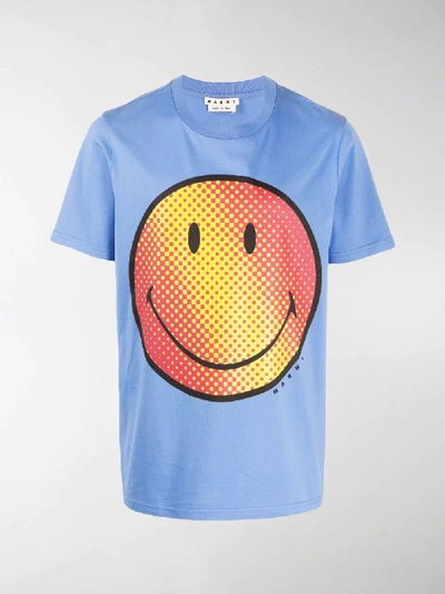 Shop Marni Smile-print Cotton T-shirt In Blue