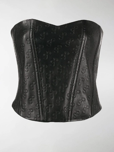 Shop Saks Potts Logo Embossed Leather Corset In Black