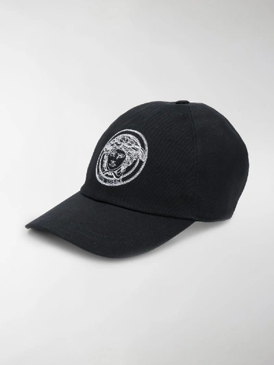 Shop Versace Embroidered-logo Baseball Cap In Black