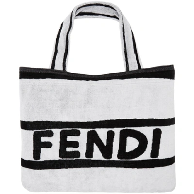 Shop Fendi White And Black Convertible Towel Tote In F05wl Wh/bk