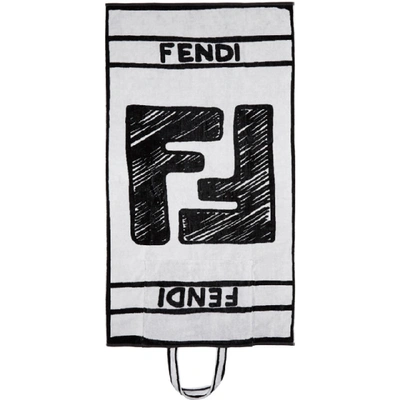 Shop Fendi White And Black Convertible Towel Tote In F05wl Wh/bk