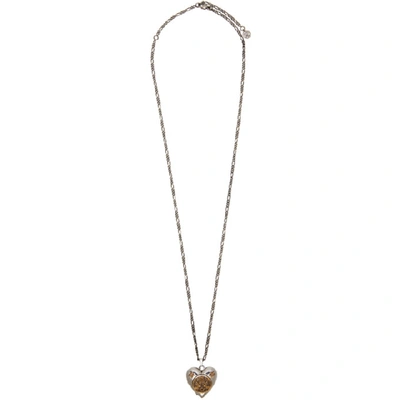 Shop Alexander Mcqueen Silver Long Heart Necklace In 8520 Sil/go