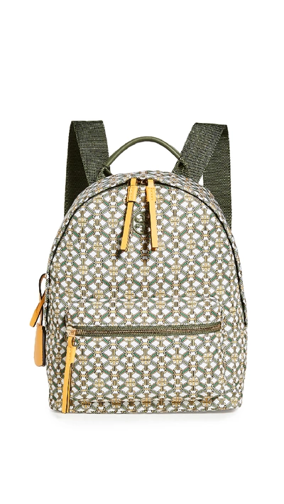 Shop Tory Burch Piper Printed Small Zip Backpack In Yellow Gemini Link Medallion