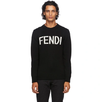 Shop Fendi Black Logo Wool Sweater In F0qa1 Black