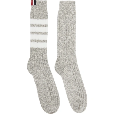 Shop Thom Browne Grey Chunky Rib 4-bar Mid-calf Socks In 055 Ltgrey