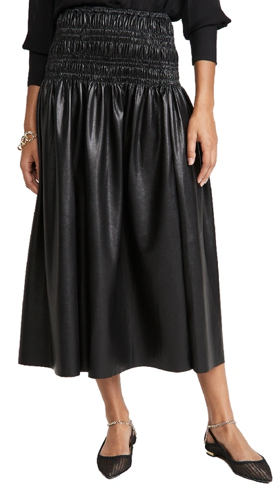 Shop Self-portrait Faux Leather Shirred Midi Skirt In Black