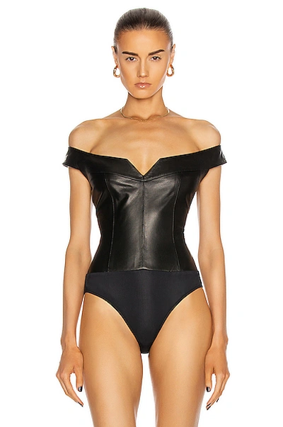 Shop Zeynep Arcay Princess Leather Bodysuit In Black