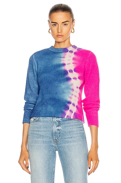 Shop The Elder Statesman Snake Med Rib Crop Crew Sweater In Ivory  Blue Jean & Neon Pink