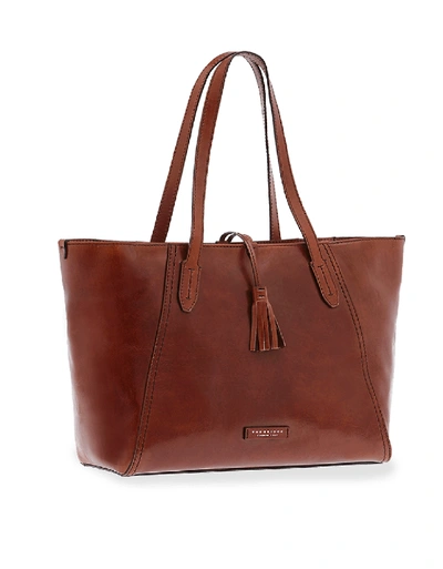 Shop The Bridge Designer Handbags Florentin Genuine Leather Tote Bag In Marron