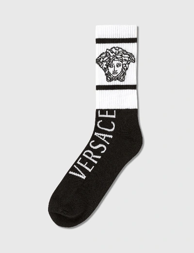 Shop Versace Medusa Logo Socks In Black