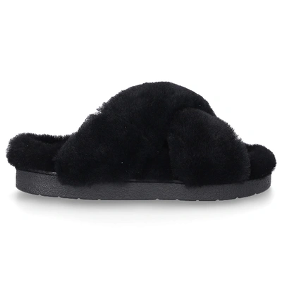Inuikii Crossover-strap Shearling Slides In Black