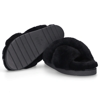 Inuikii Crossover-strap Shearling Slides In Black