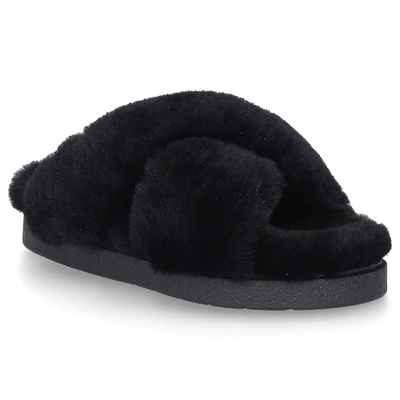 Inuikii Crossover-strap Shearling Slides In Black