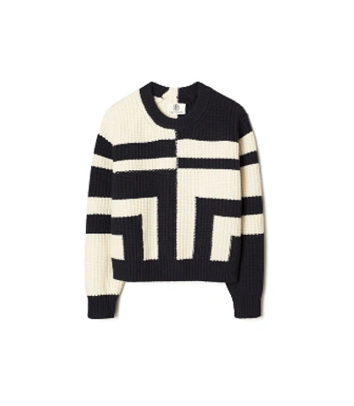Shop Tory Sport Tory Burch Ribbed Merino T Sweater In Tory Navy/snow White