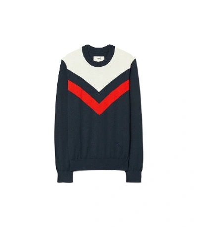 Shop Tory Sport Tory Burch Performance Cashmere Chevron Sweater In Tory Navy/snow White