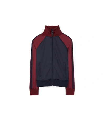 Shop Tory Sport Tory Burch Color-block Zip Track Jacket In Tory Navy/dark Burgundy