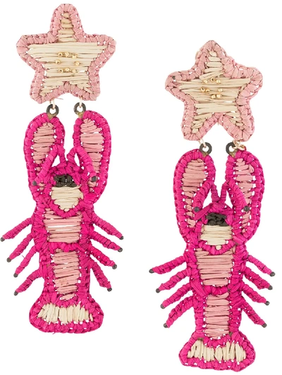 Shop Mercedes Salazar Embroidered Lobster Earrings In Pink