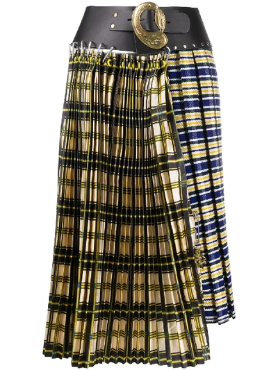 Shop Chopova Lowena Belted Check Skirt In Yellow