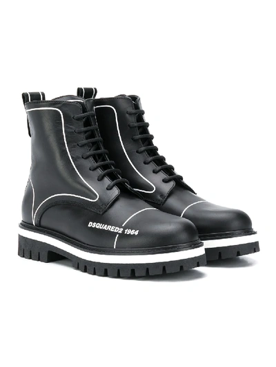 Shop Dsquared2 Logo Print Contrast-detail Lace-up Boots In Black