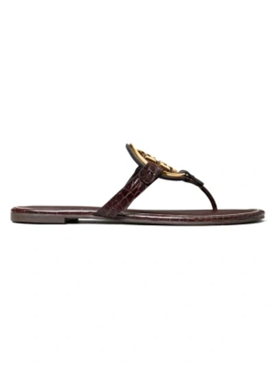 Shop Tory Burch Miller Metal Leather Thong Sandals In Coco Bark