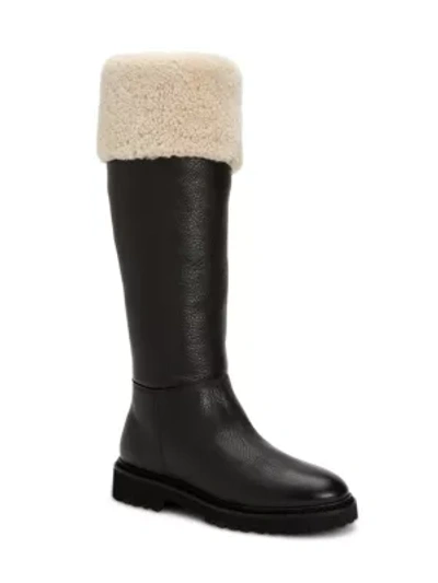 Shop Aquatalia Women's Magnolia Knee-high Shearling-lined Leather Boots In Black Natural