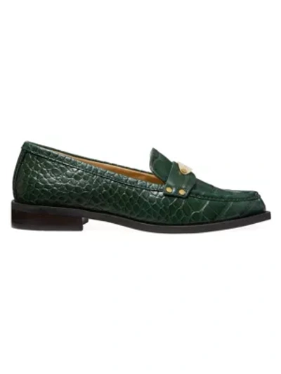 Shop Michael Michael Kors Finley Croc-embossed Loafers In Moss